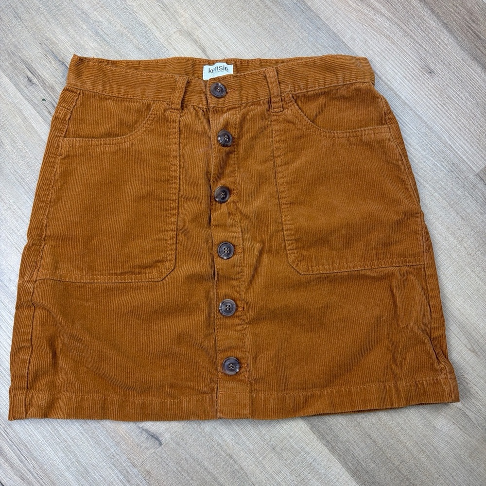 NWT Kensie Jeans High Rise Camel Corduroy Button Front Mini Skirt Size 8/29